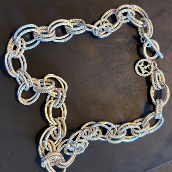 Vintage Crown Trifari Silver-Tone Rope Link Chain Necklace Toggle & Crown Charm - Picture 5 of 9